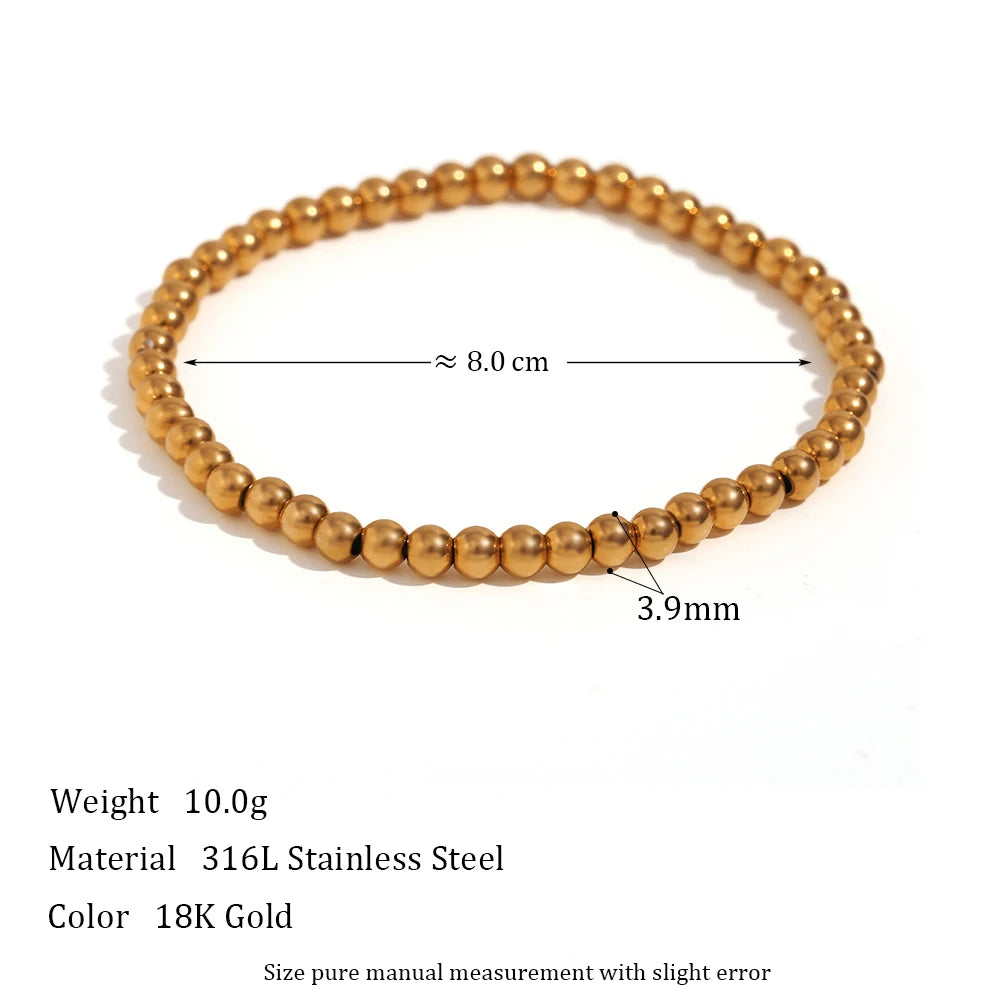 E.B.belle Gold Plated Silver Color Elastic Beads Bracelets Bangles For Woman Waterproof Stainless Steel Beaded Chain Bracelet
