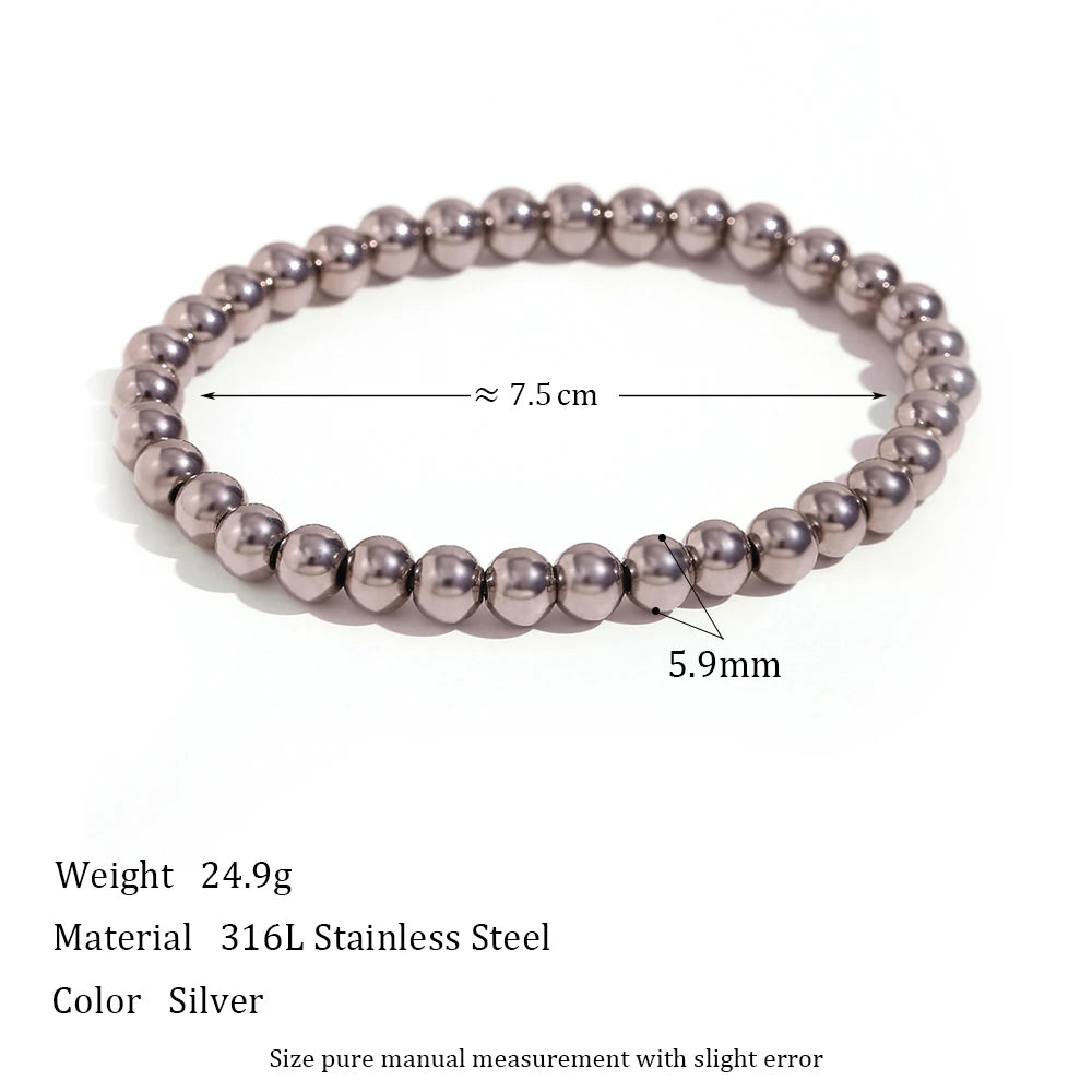 E.B.belle Gold Plated Silver Color Elastic Beads Bracelets Bangles For Woman Waterproof Stainless Steel Beaded Chain Bracelet