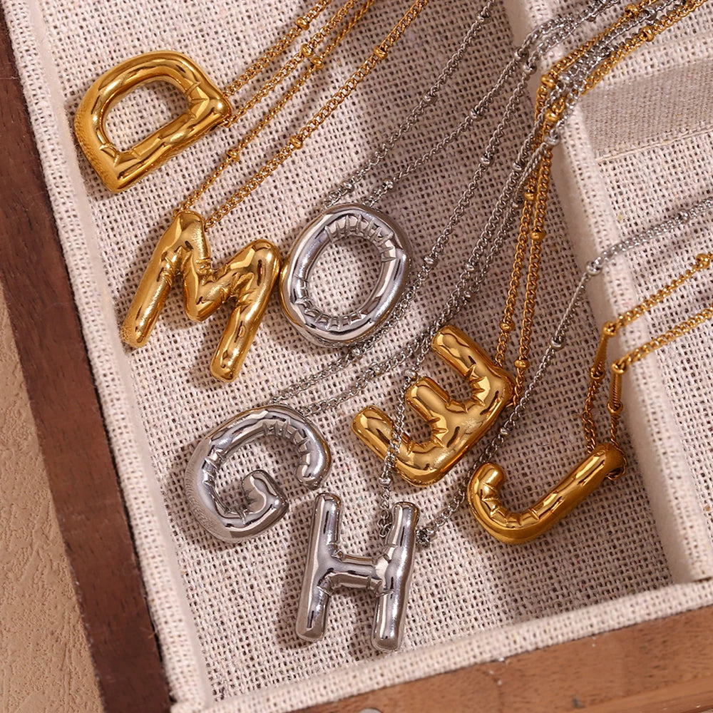 E.B.belle Party Balloon Letter Pendant Necklace Waterproof Silver Color 316L Stainless Steel Decoration 18K Gold Plated Jewelry