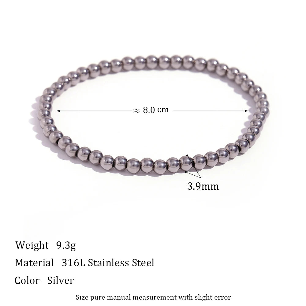 E.B.belle Gold Plated Silver Color Elastic Beads Bracelets Bangles For Woman Waterproof Stainless Steel Beaded Chain Bracelet