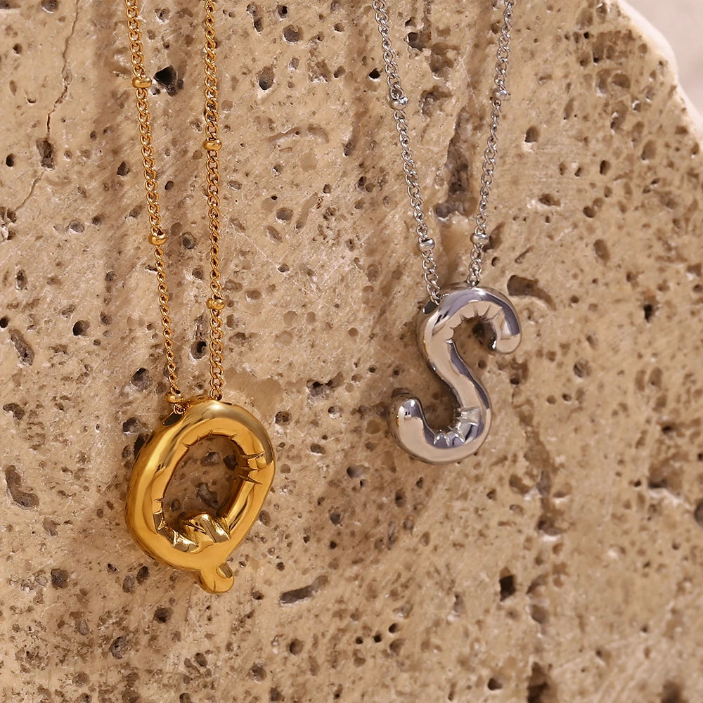 E.B.belle Party Balloon Letter Pendant Necklace Waterproof Silver Color 316L Stainless Steel Decoration 18K Gold Plated Jewelry