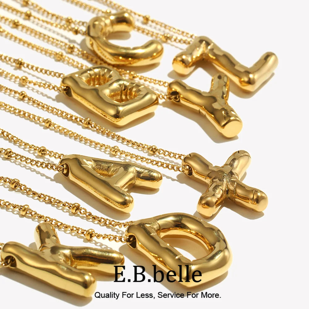 E.B.belle Party Balloon Letter Pendant Necklace Waterproof Silver Color 316L Stainless Steel Decoration 18K Gold Plated Jewelry