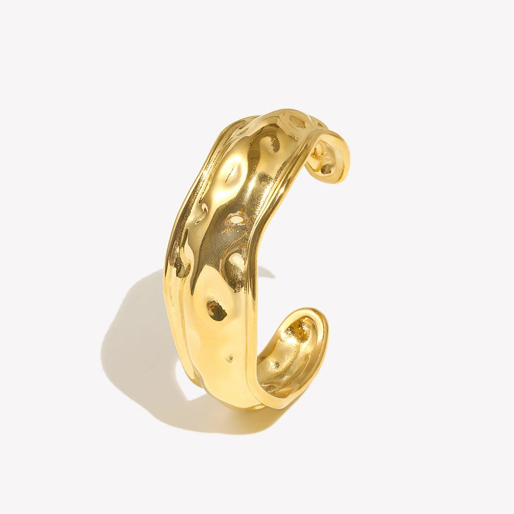 E.B.belle Open Wave Bracelet Tarnish Free 18K Gold Plated Jewelry Silver Color 316L Stainless Steel Women's Hand Bracelets