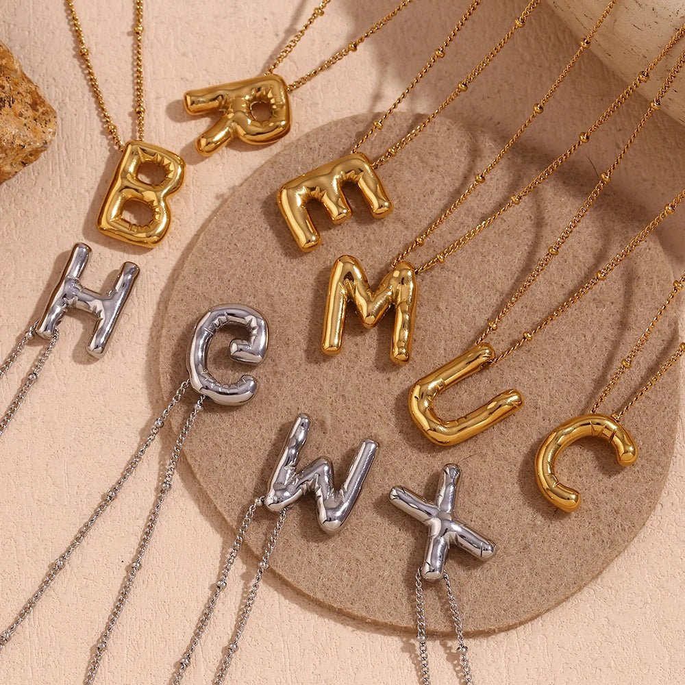 E.B.belle Party Balloon Letter Pendant Necklace Waterproof Silver Color 316L Stainless Steel Decoration 18K Gold Plated Jewelry