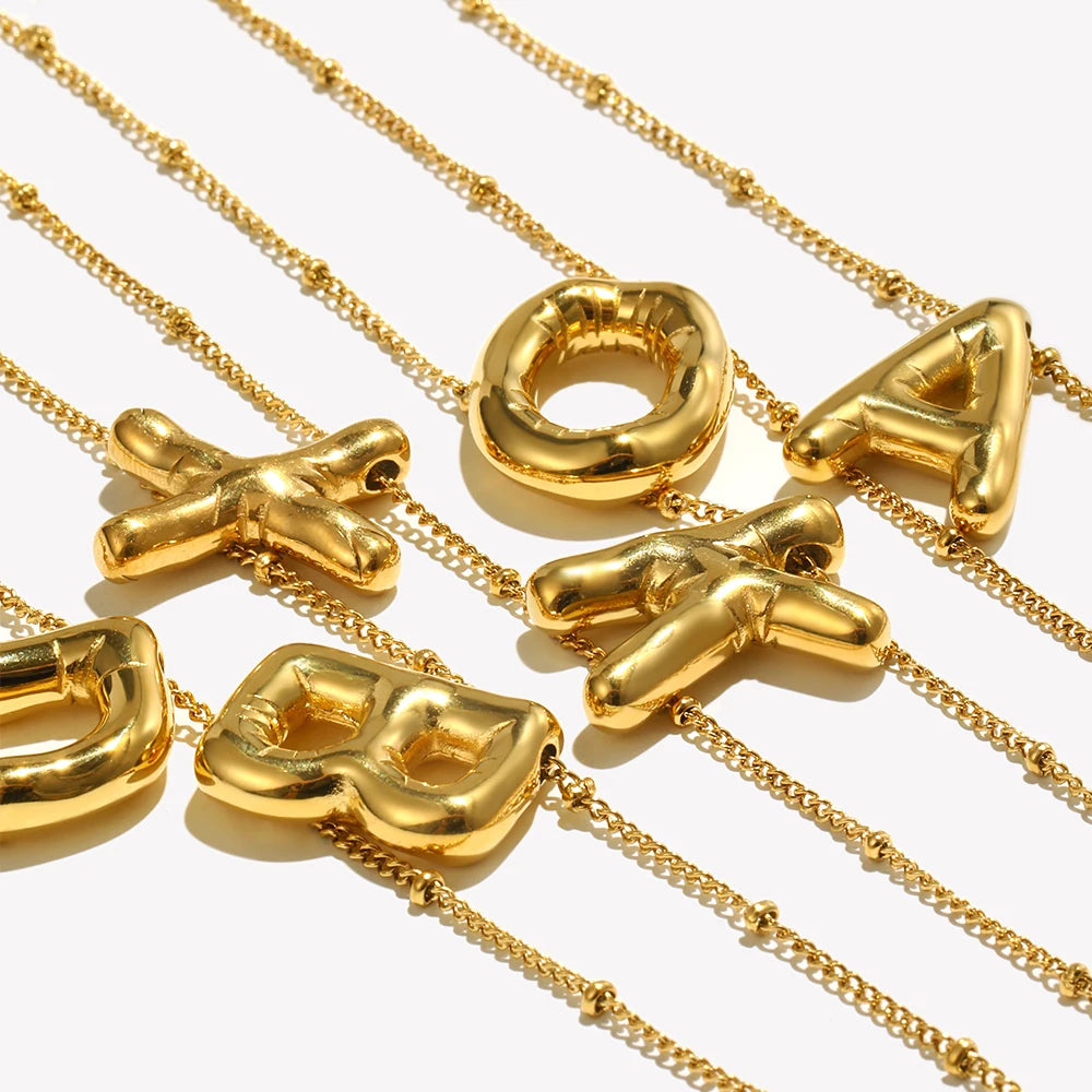 E.B.belle Party Balloon Letter Pendant Necklace Waterproof Silver Color 316L Stainless Steel Decoration 18K Gold Plated Jewelry