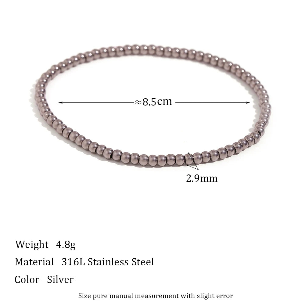 E.B.belle Gold Plated Silver Color Elastic Beads Bracelets Bangles For Woman Waterproof Stainless Steel Beaded Chain Bracelet