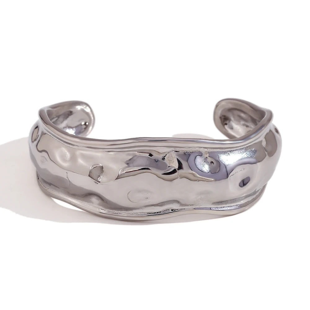 E.B.belle Open Wave Bracelet Tarnish Free 18K Gold Plated Jewelry Silver Color 316L Stainless Steel Women's Hand Bracelets