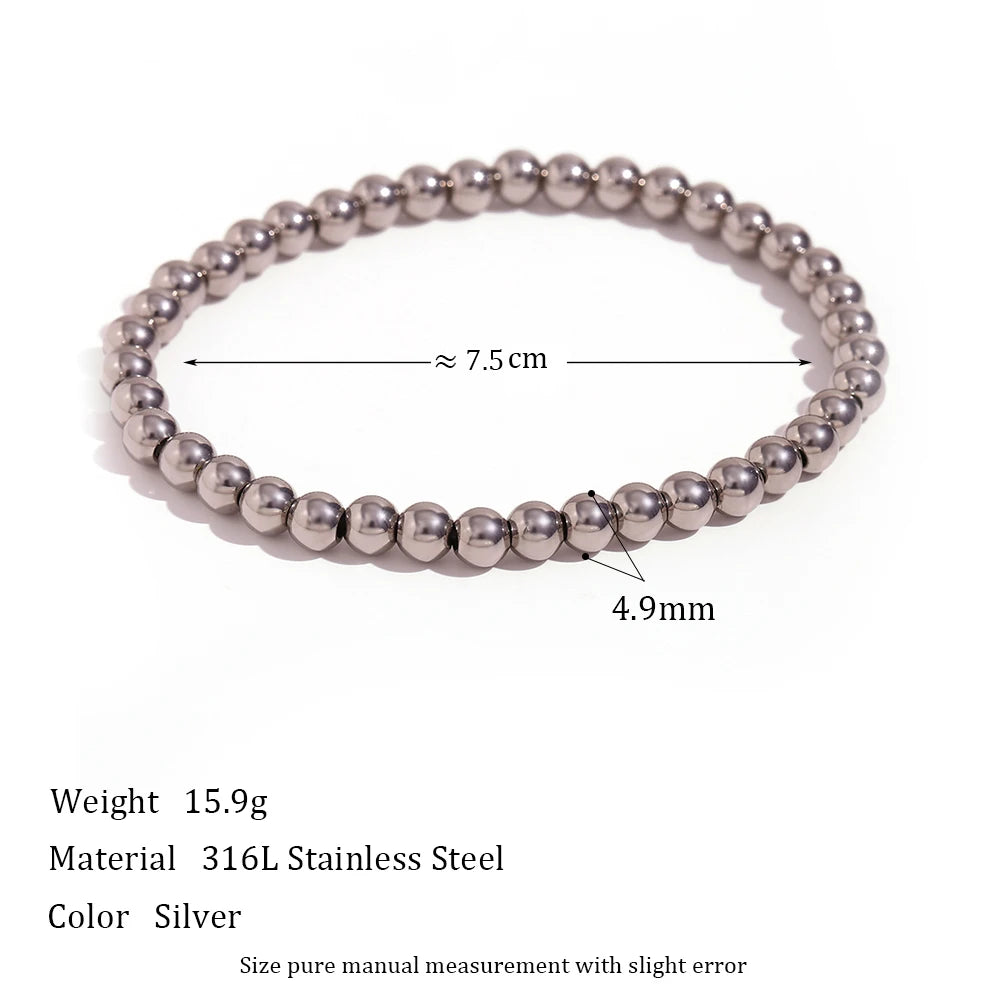 E.B.belle Gold Plated Silver Color Elastic Beads Bracelets Bangles For Woman Waterproof Stainless Steel Beaded Chain Bracelet