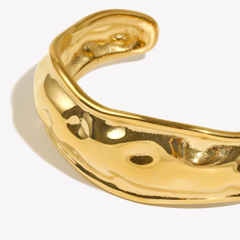 E.B.belle Open Wave Bracelet Tarnish Free 18K Gold Plated Jewelry Silver Color 316L Stainless Steel Women's Hand Bracelets