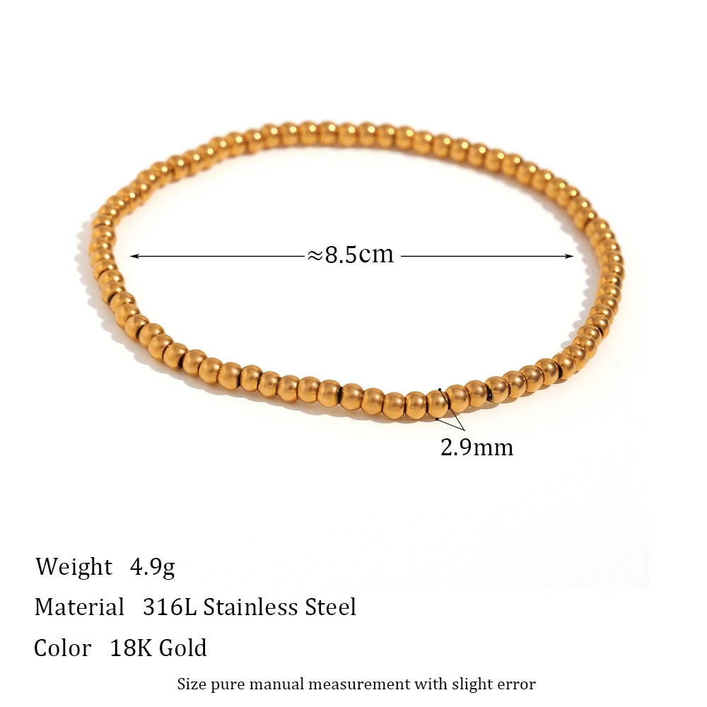 E.B.belle Gold Plated Silver Color Elastic Beads Bracelets Bangles For Woman Waterproof Stainless Steel Beaded Chain Bracelet