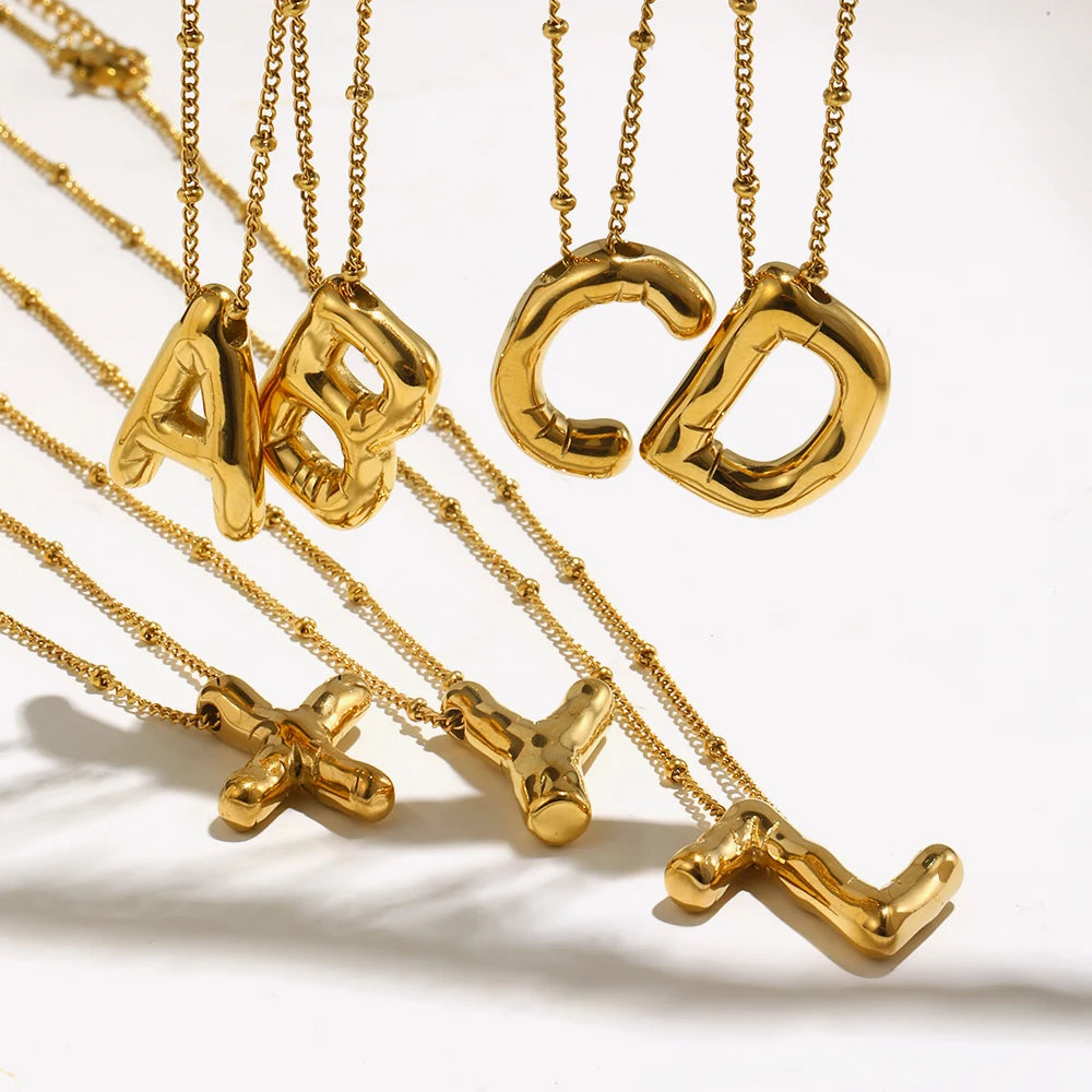 E.B.belle Party Balloon Letter Pendant Necklace Waterproof Silver Color 316L Stainless Steel Decoration 18K Gold Plated Jewelry